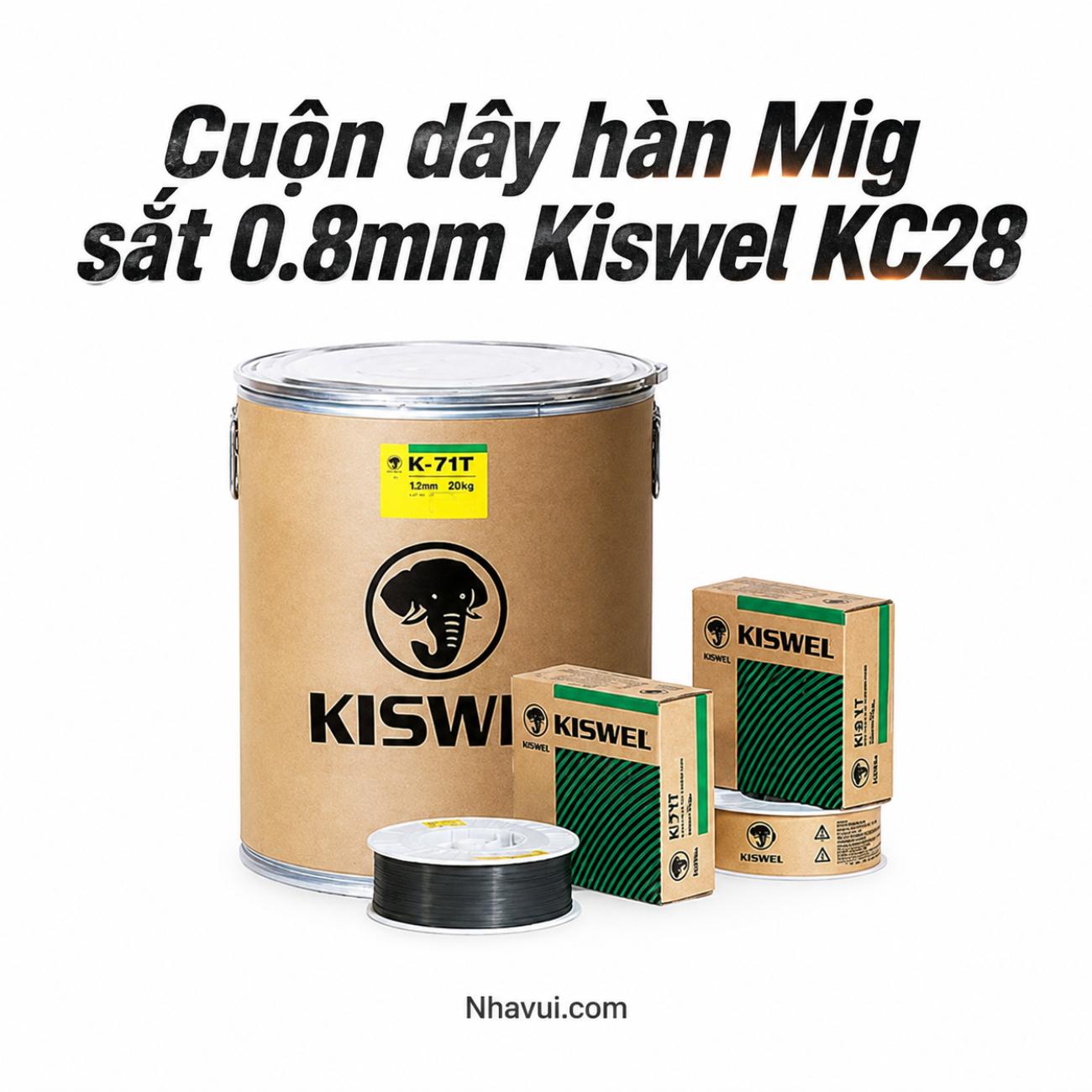 Cuộn dây hàn MIG sắt Kiswel KC-28 đường kính 0.8mm cuộn 15kg