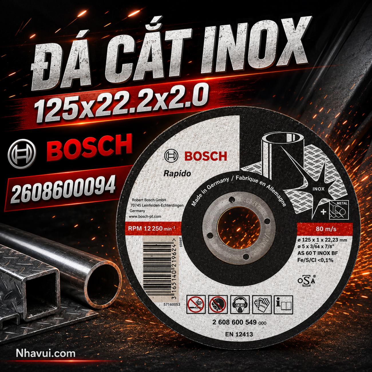 Đá cắt inox Bosch 2608600094 kích thước 125x1x22,23mm