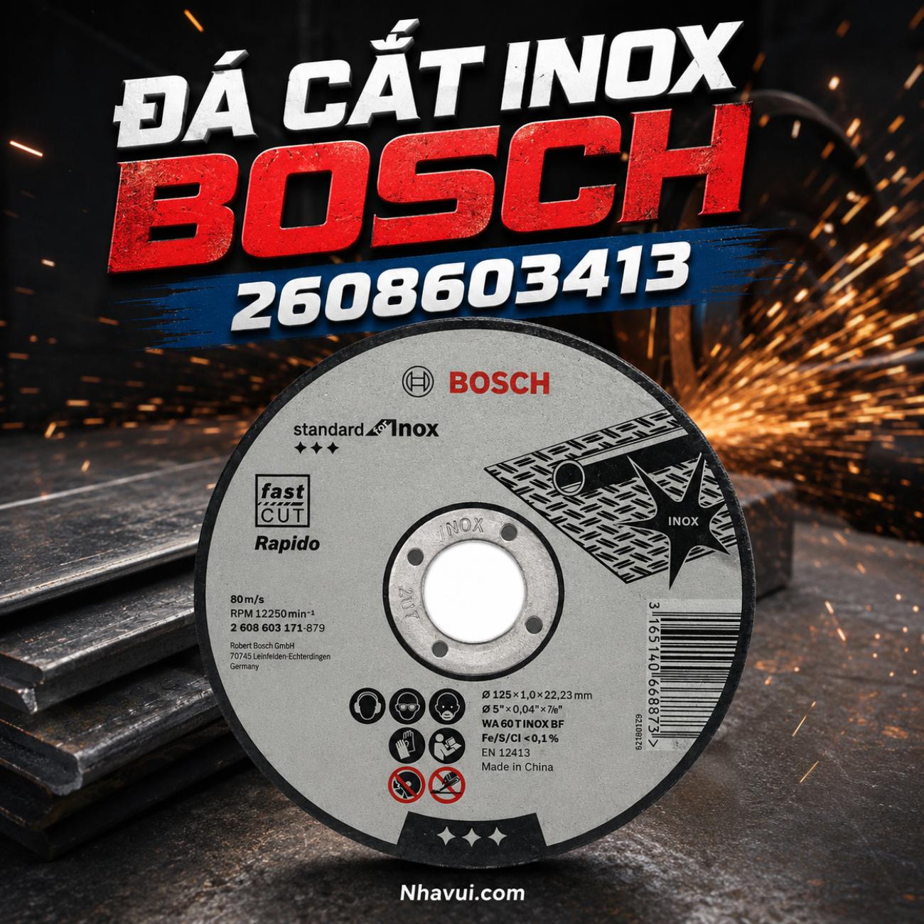 Đá cắt inox Bosch 2608603413 kích thước 105x1.0x16mm