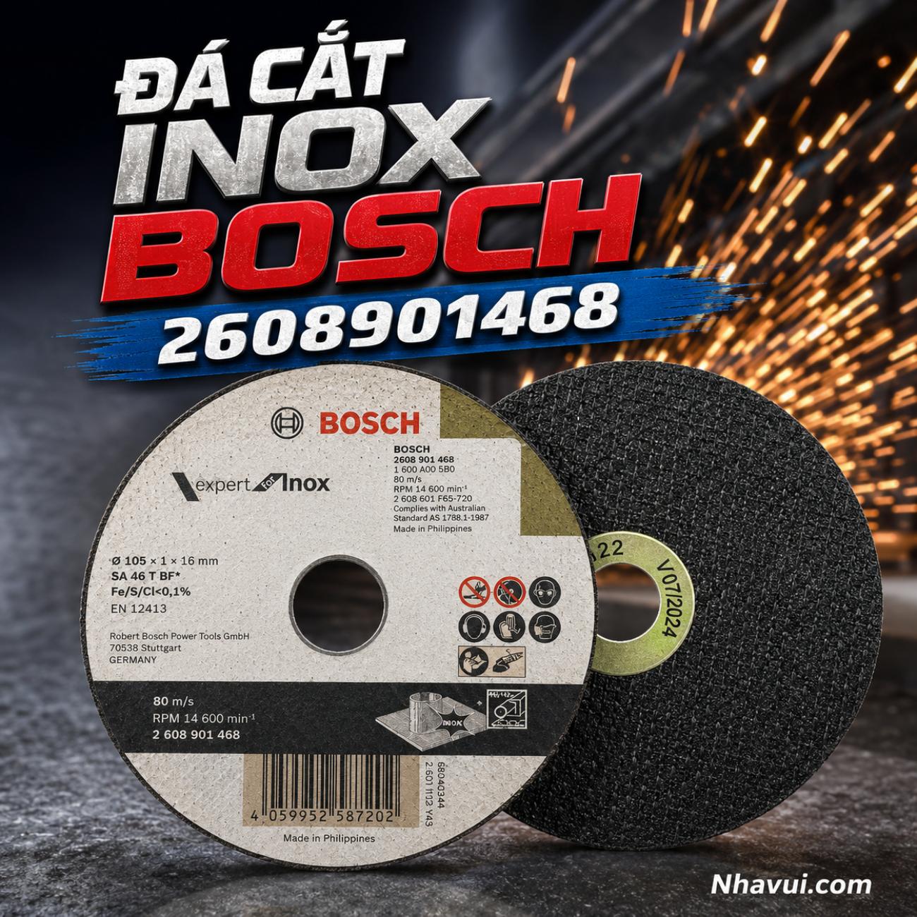 Đá cắt inox Bosch 2608901468 kích thước 105x1x16mm
