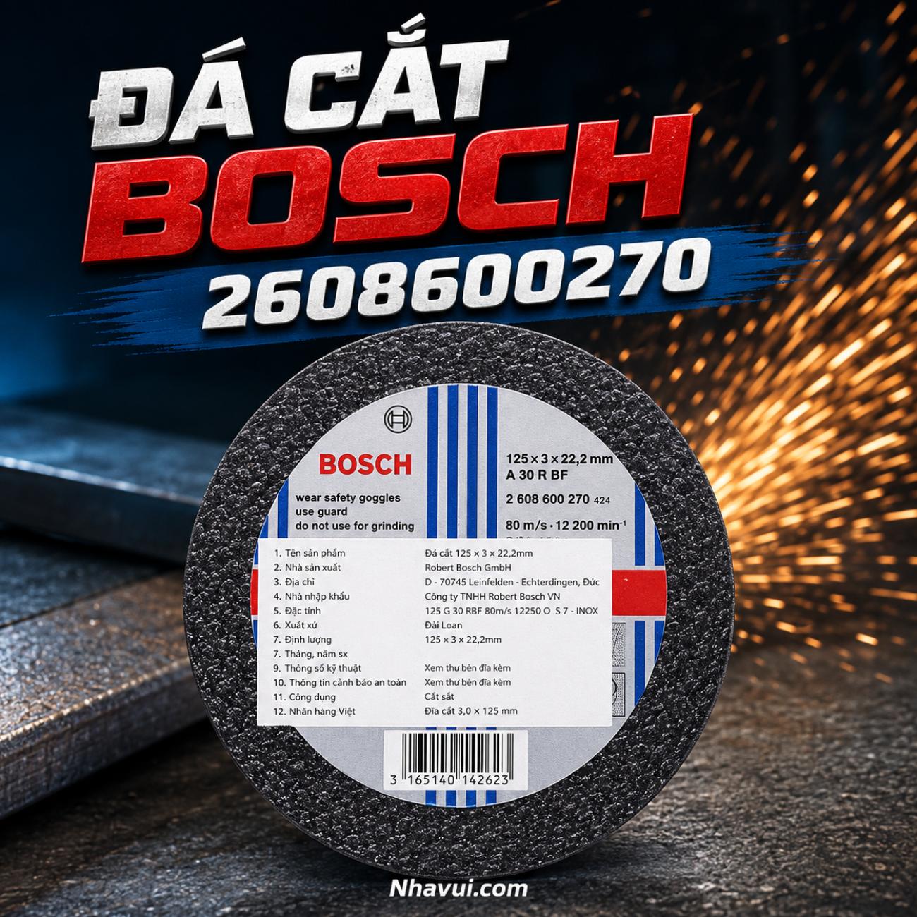 Đá cắt kim loại Bosch 2608600270 kích thước 125x3x22.2mm