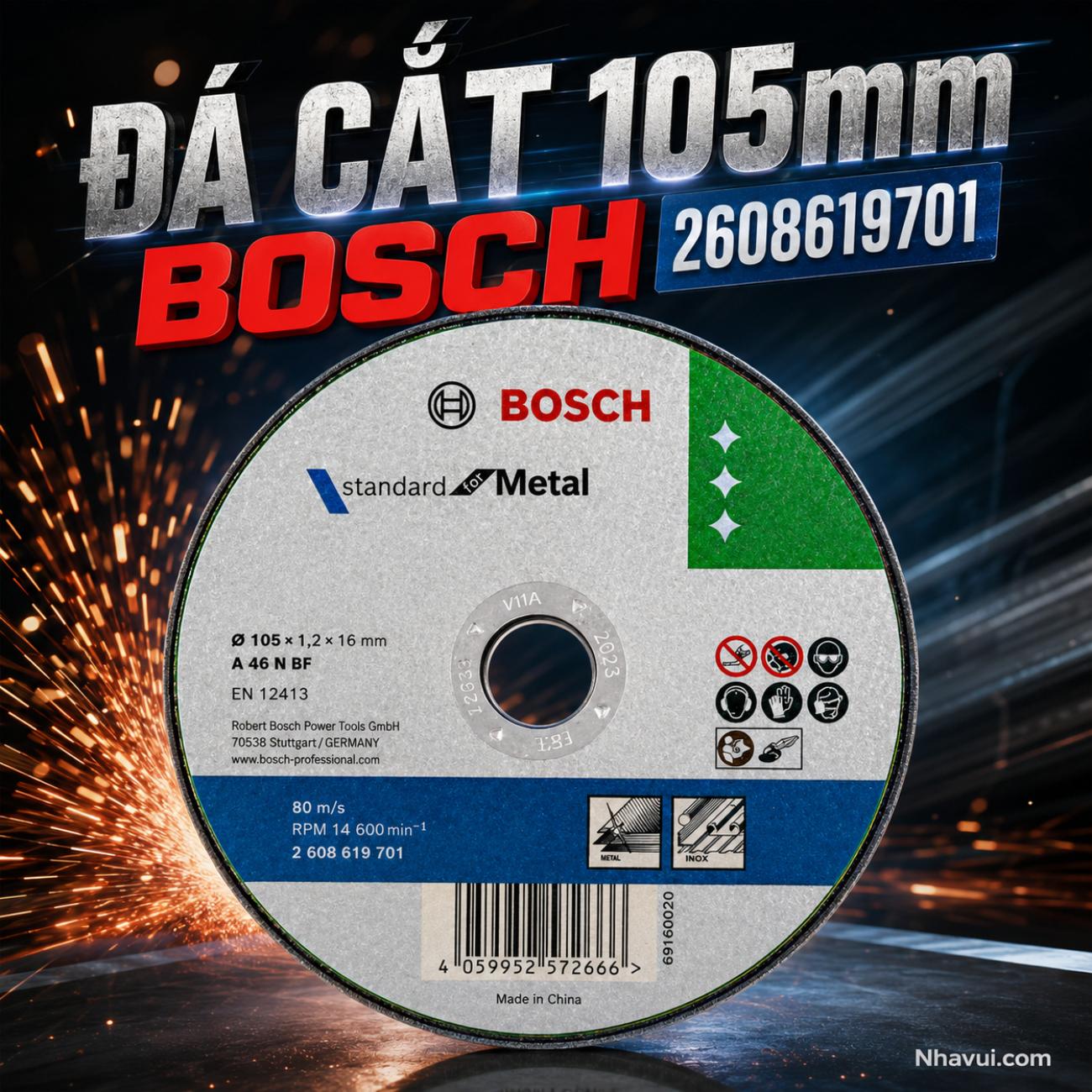 Đá cắt kim loại Bosch 2608619701 kích thước 105x1.2x16mm