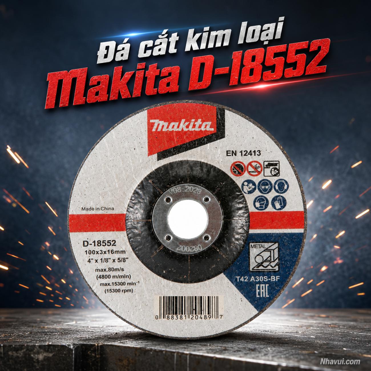 Đá cắt kim loại Makita D-18552 kích thước 100x3x16mm