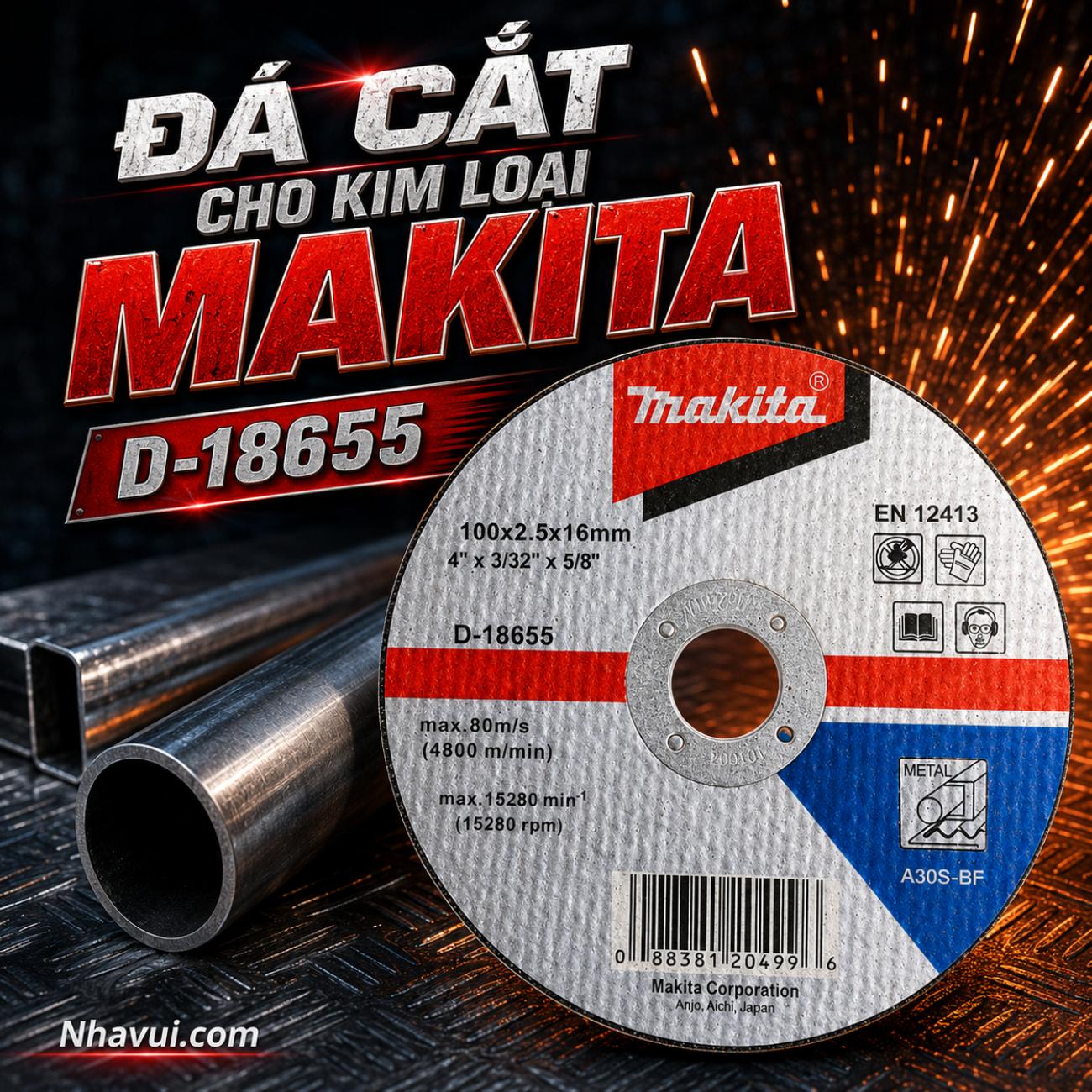 Đá cắt kim loại Makita D-18655 kích thước 100x2,5x16mm