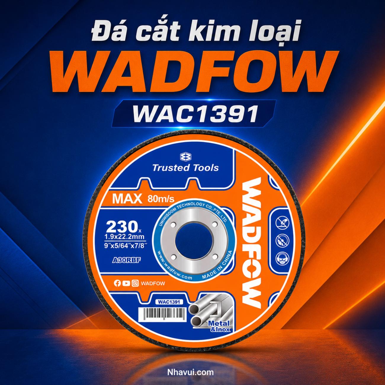Đá cắt kim loại và inox WadFow WAC1391 kích thước 230x1,9x22,2mm