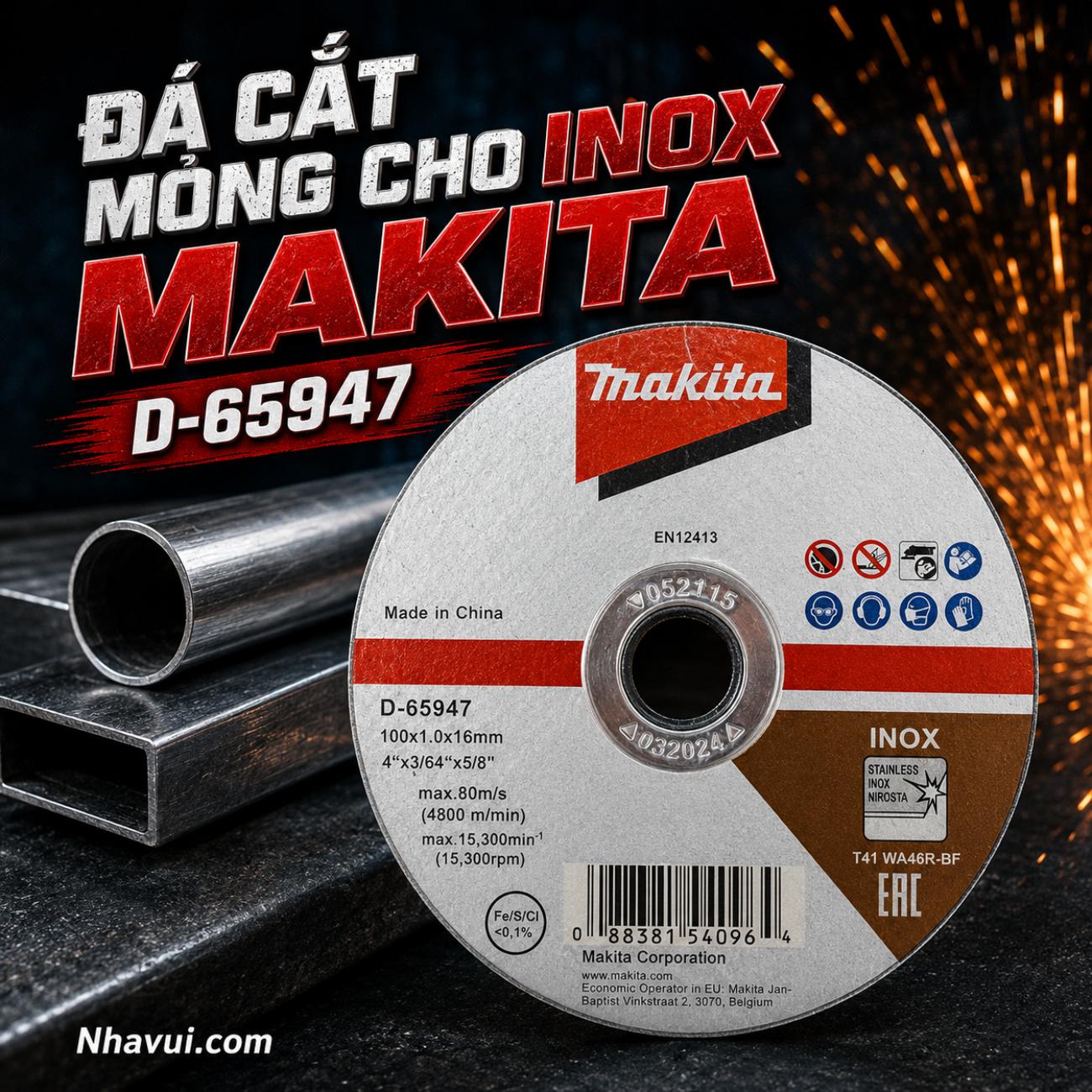 Đá cắt mỏng inox Makita D-65947 kích thước 100x1x16mm