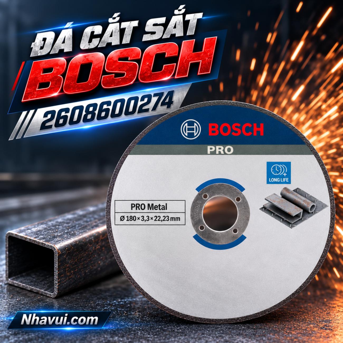 Đá cắt sắt Bosch 2608600274 kích thước 230x3,3x22,23mm