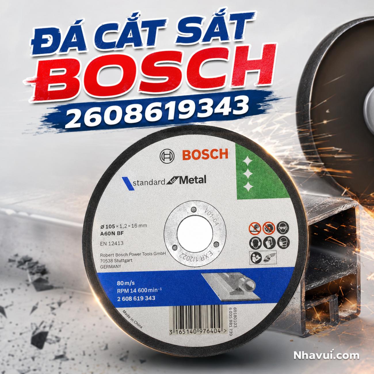 Đá cắt sắt Bosch 2608619343 kích thước 105x1.2x16mm