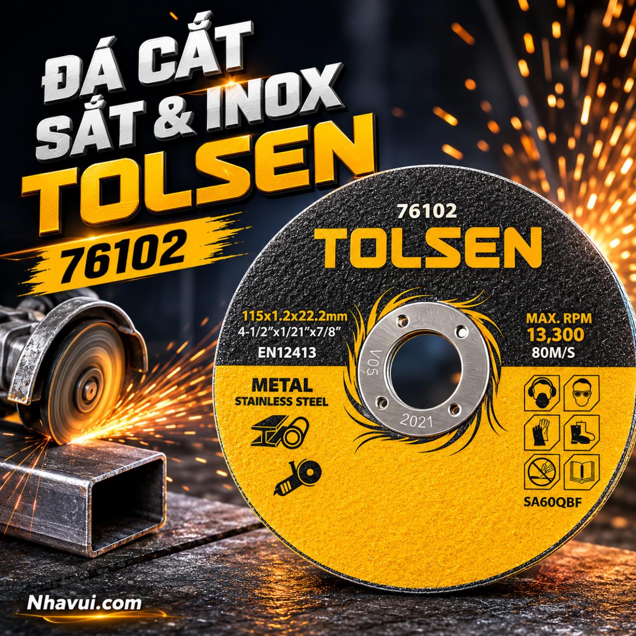 Đá cắt sắt và inox Tolsen 76102 kích thước 115x1,2x22,2mm