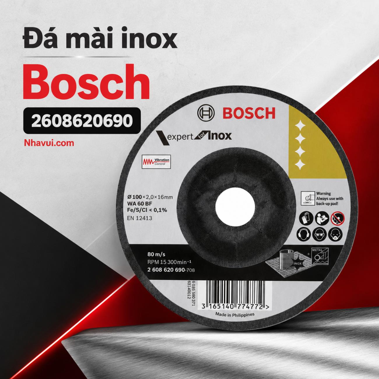 Đá mài inox Bosch 2608620690 100x2x16mm