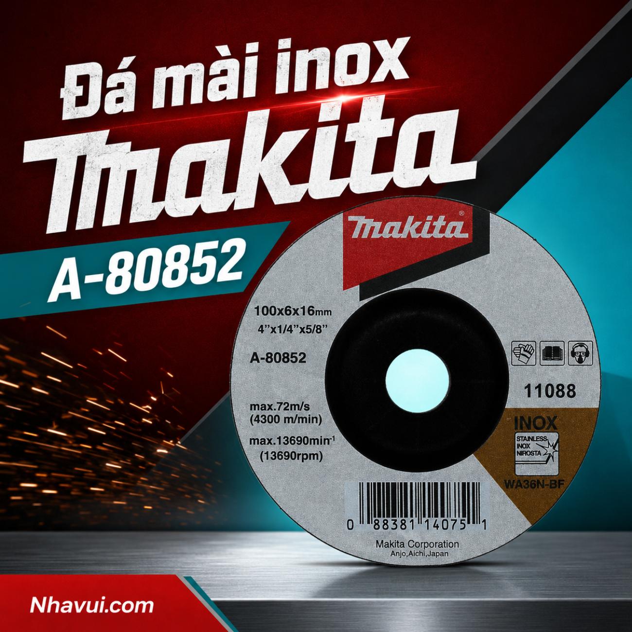Đá mài inox Makita A-80852 kích thước 100x6x16mm