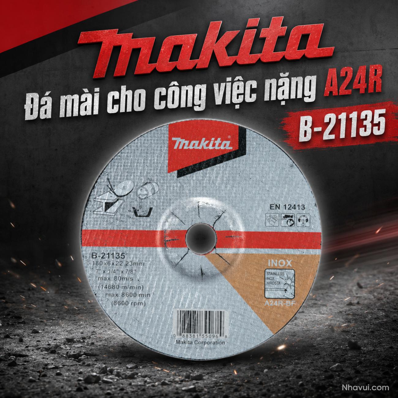 Đá mài inox Makita B-21135 kích thước 180x6x22.23mm