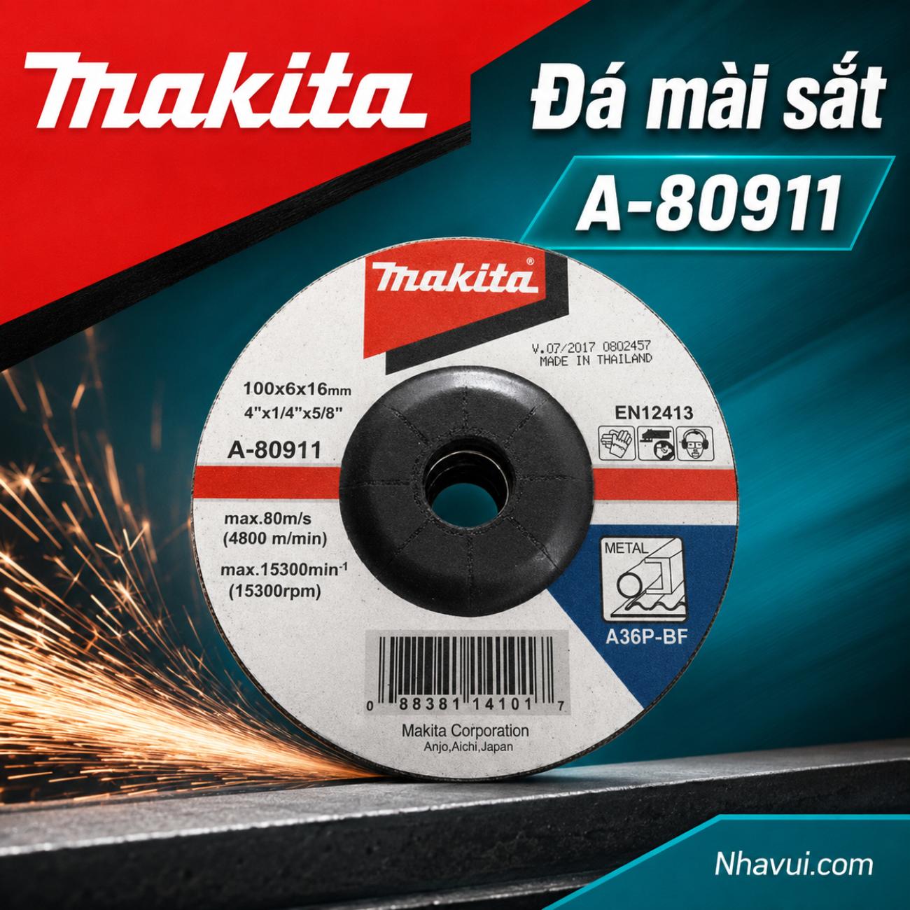 Đá mài sắt Makita A-80911 kích thước 100x6x16mm