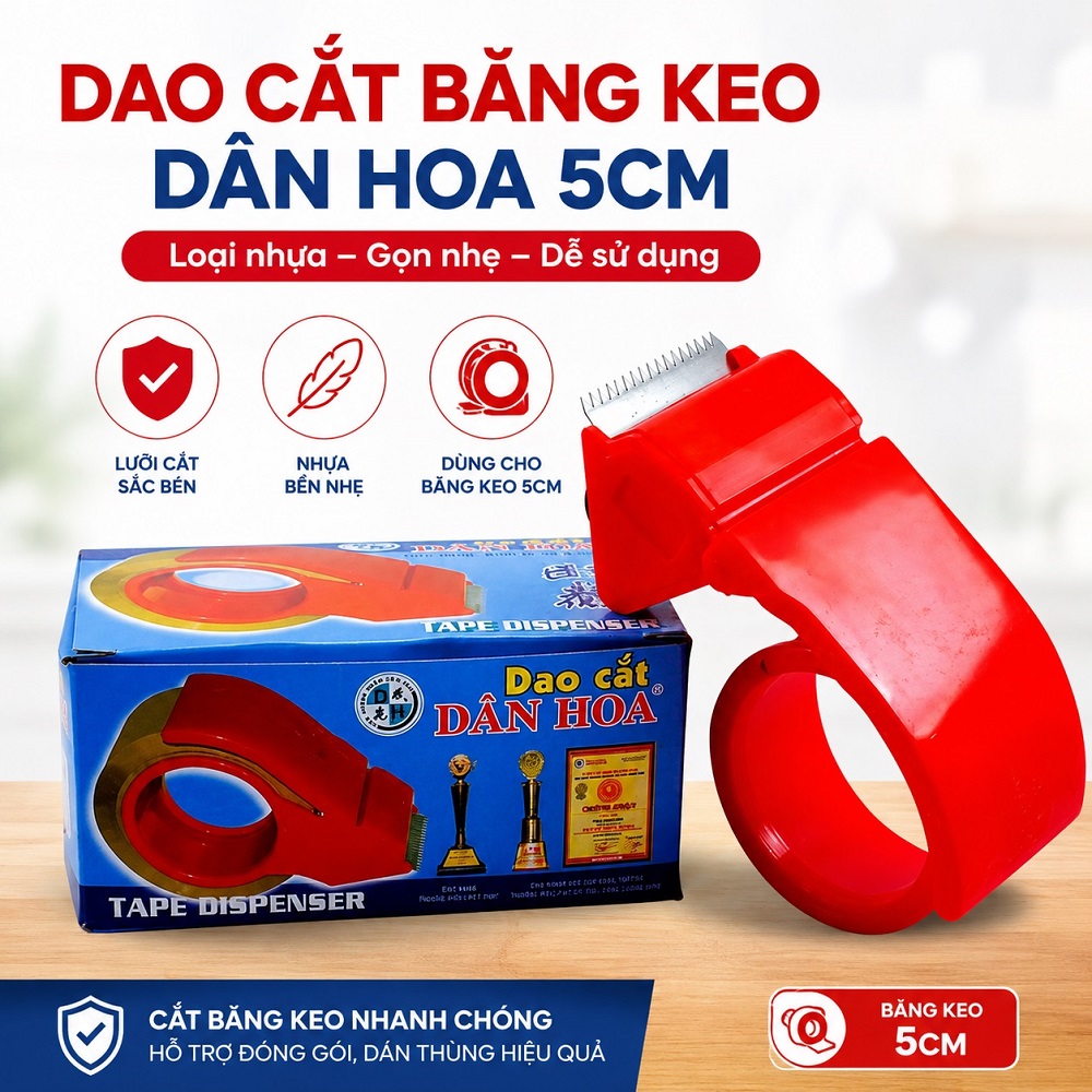Dao cắt băng keo 5cm Dân Hoa loại nhựa
