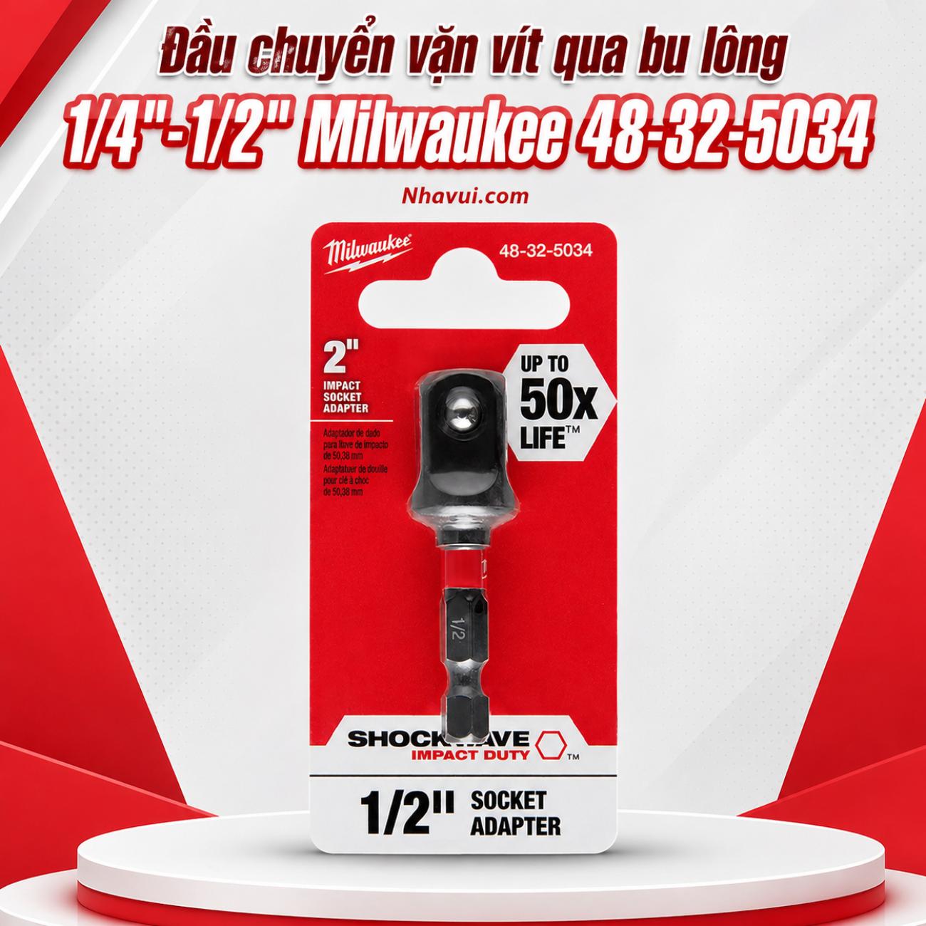 Đầu chuyển máy vặn vít sang đầu tuýp Milwaukee 48-32-5034 1/4 inch sang 1/2 inch