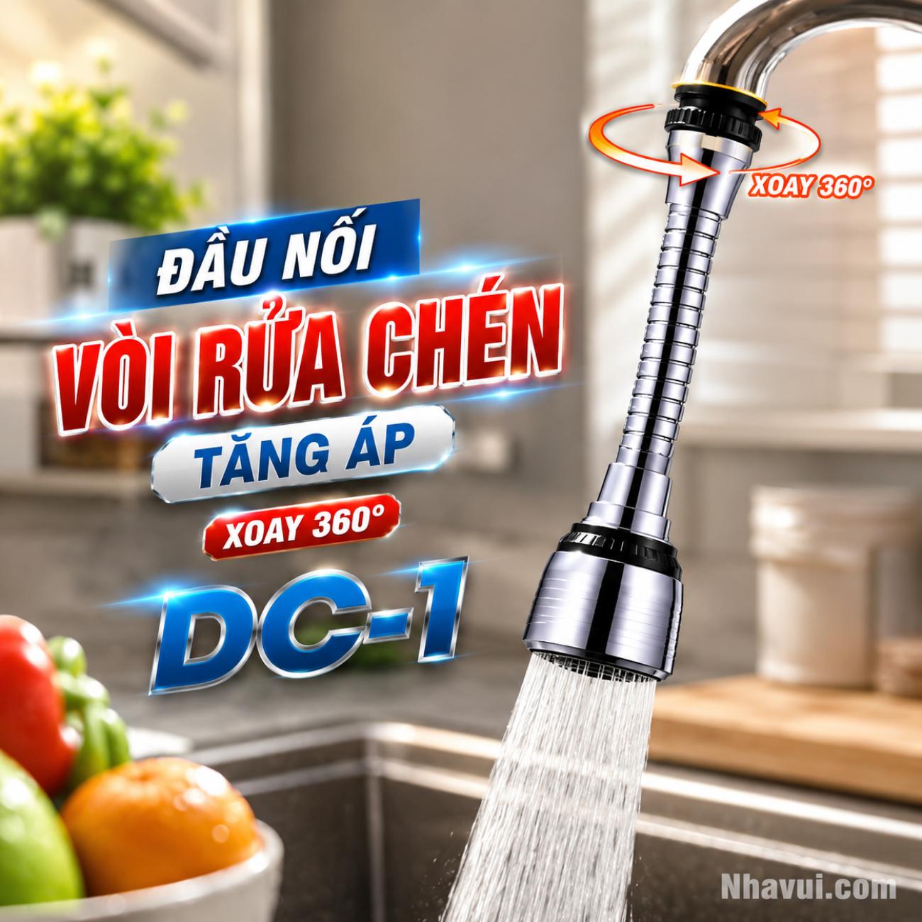 Đầu nối vòi rửa chén tăng áp Vanni DC-1 xoay 360 độ