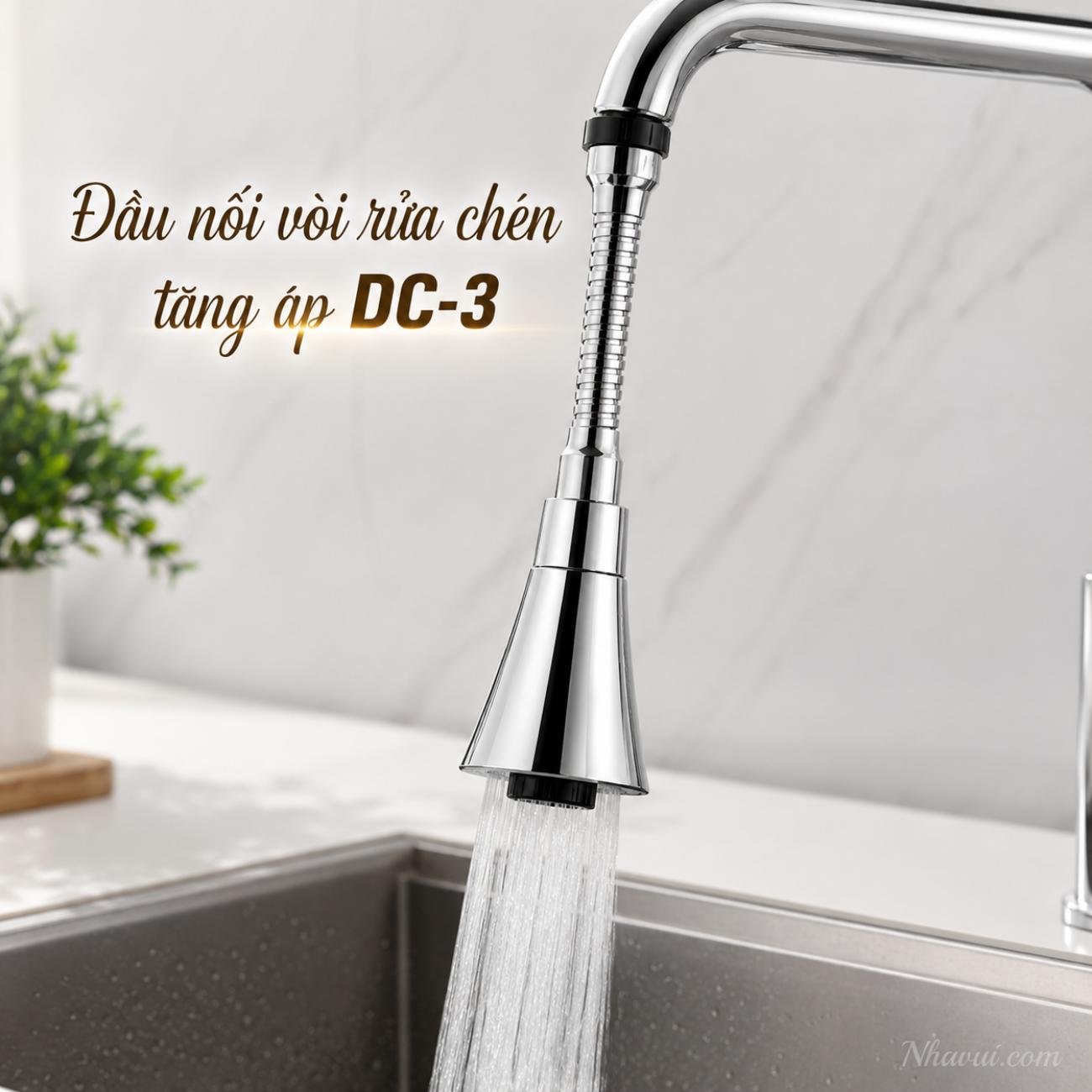 Đầu nối vòi rửa chén tăng áp Vanni DC-3 xoay 360 độ