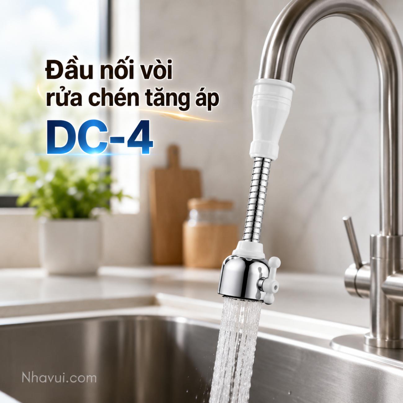 Đầu nối vòi rửa chén tăng áp Vanni DC-4 thân mềm xoay linh hoạt