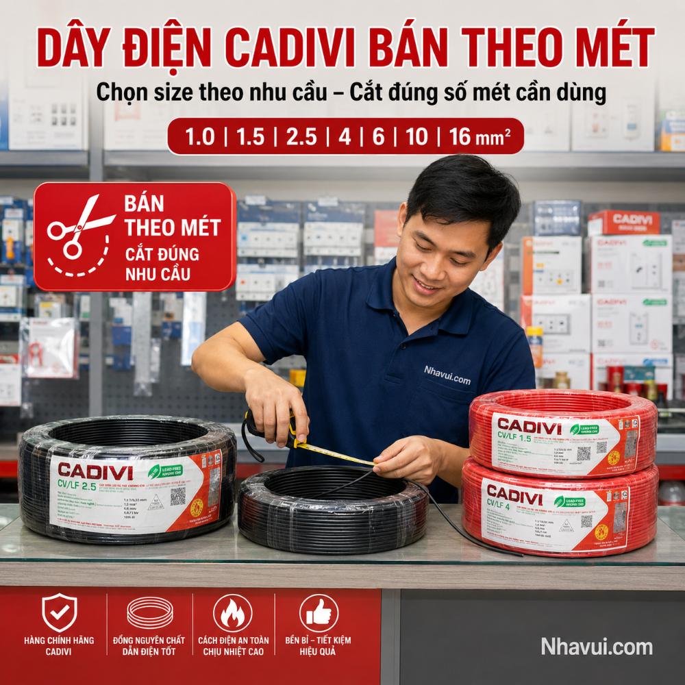 Dây điện đơn CADIVI CV/LF ruột đồng cách điện PVC không chì 75°C 0.6/1kV