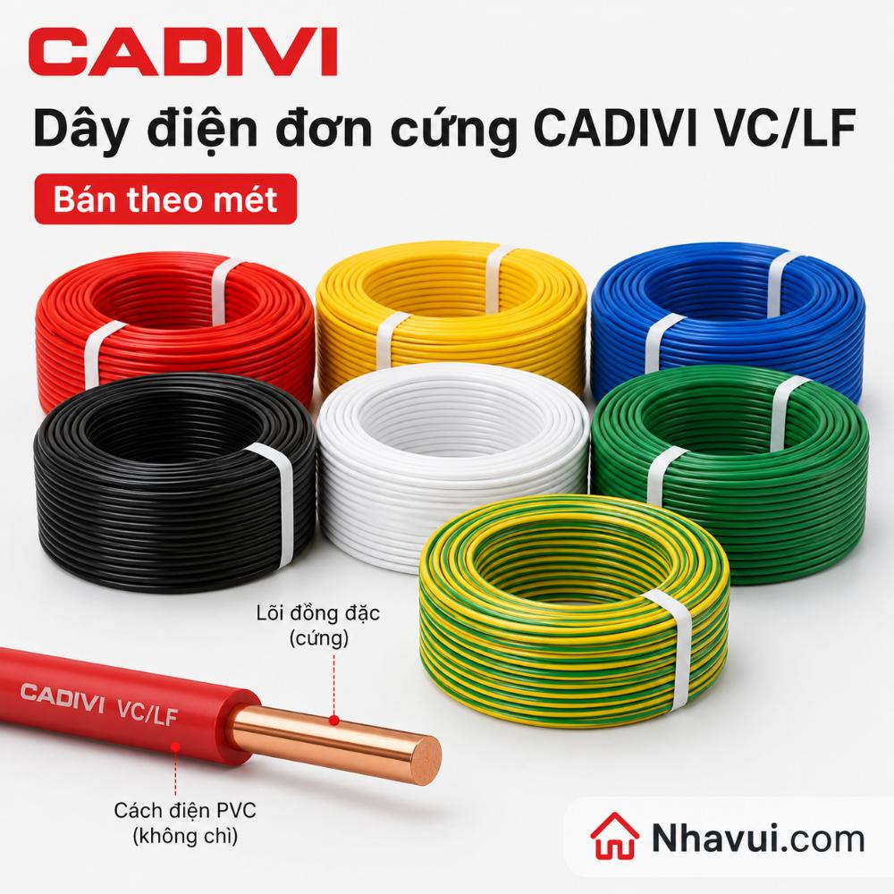 Dây điện đơn cứng CADIVI VC/LF ruột đồng cách điện PVC không chì 70°C