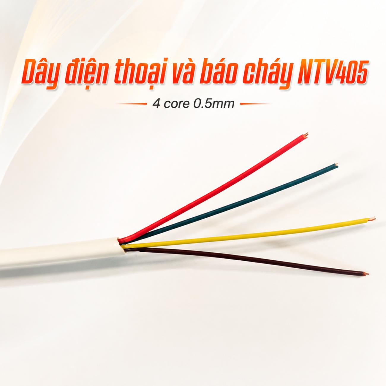 Dây điện thoại và báo cháy NTV405 4 core 0.5mm 200m màu trắng/đen