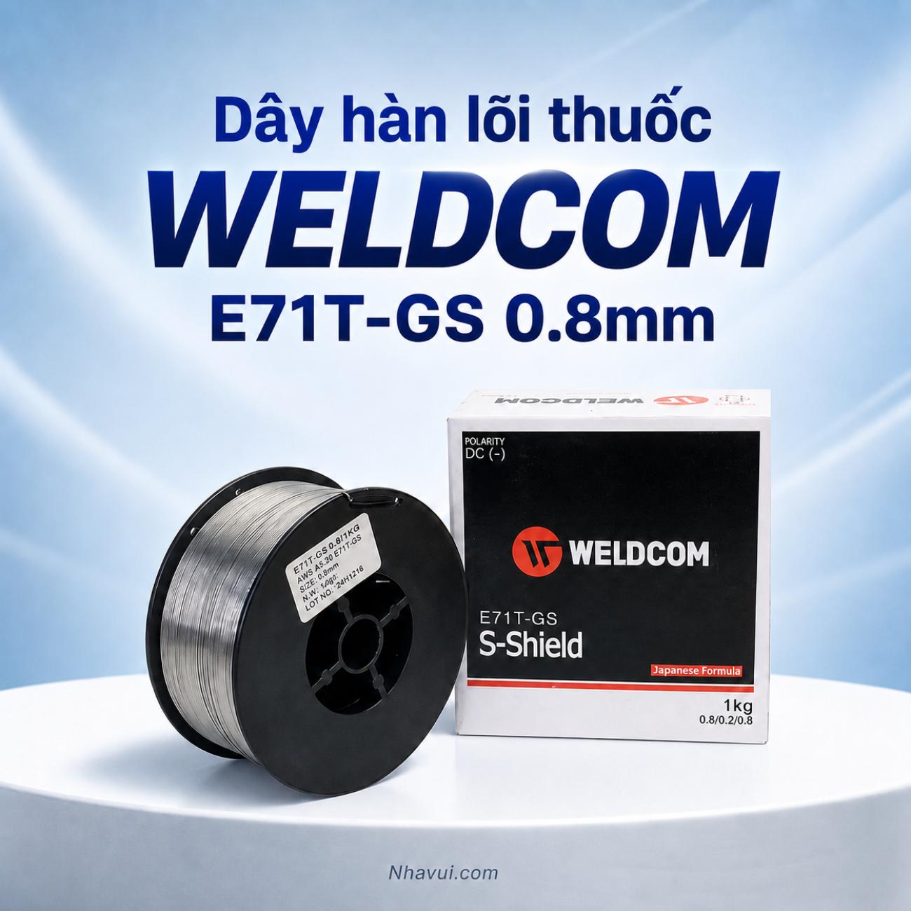Dây hàn lõi thuốc Weldcom E71T-GS đường kính 0.8mm cuộn 1kg
