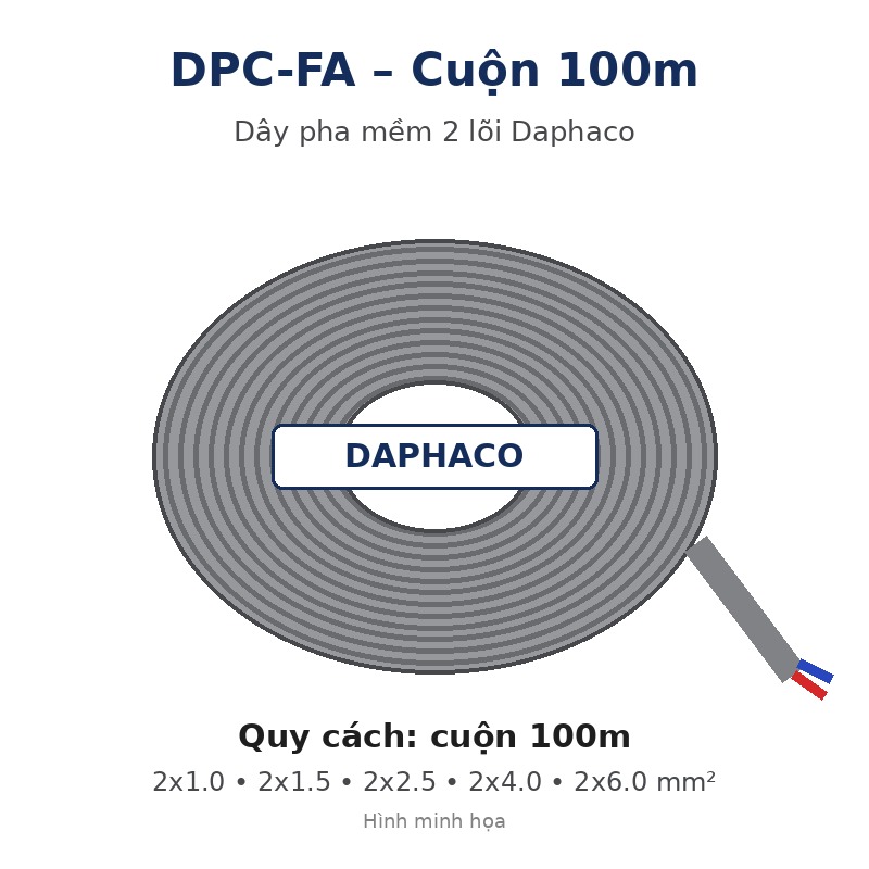 Dây pha mềm 2 lõi Daphaco DPC-FA – Cuộn 100m