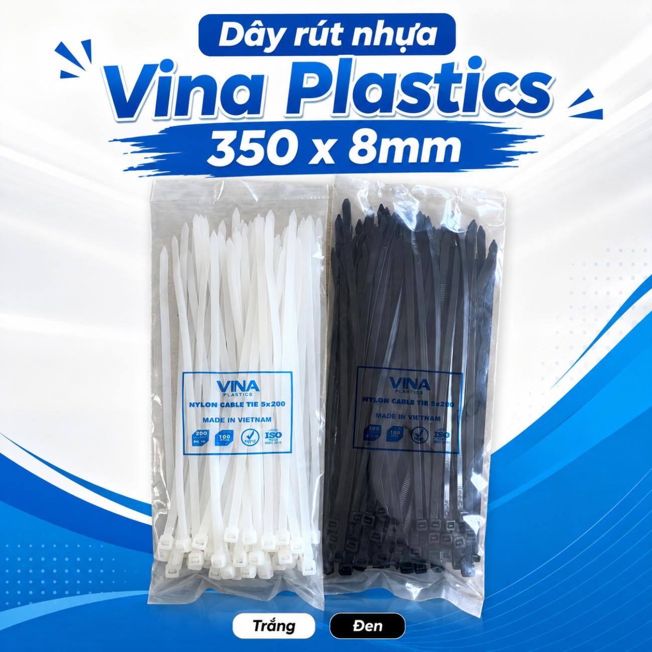 Dây rút nhựa Vina Plastics 350 x 8mm màu trắng đen