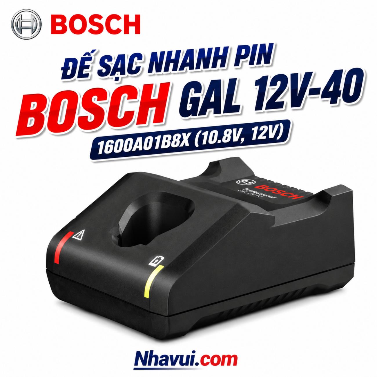 Đế sạc nhanh pin Bosch GAL 12V-40 1600A01B8X (10.8V, 12V)