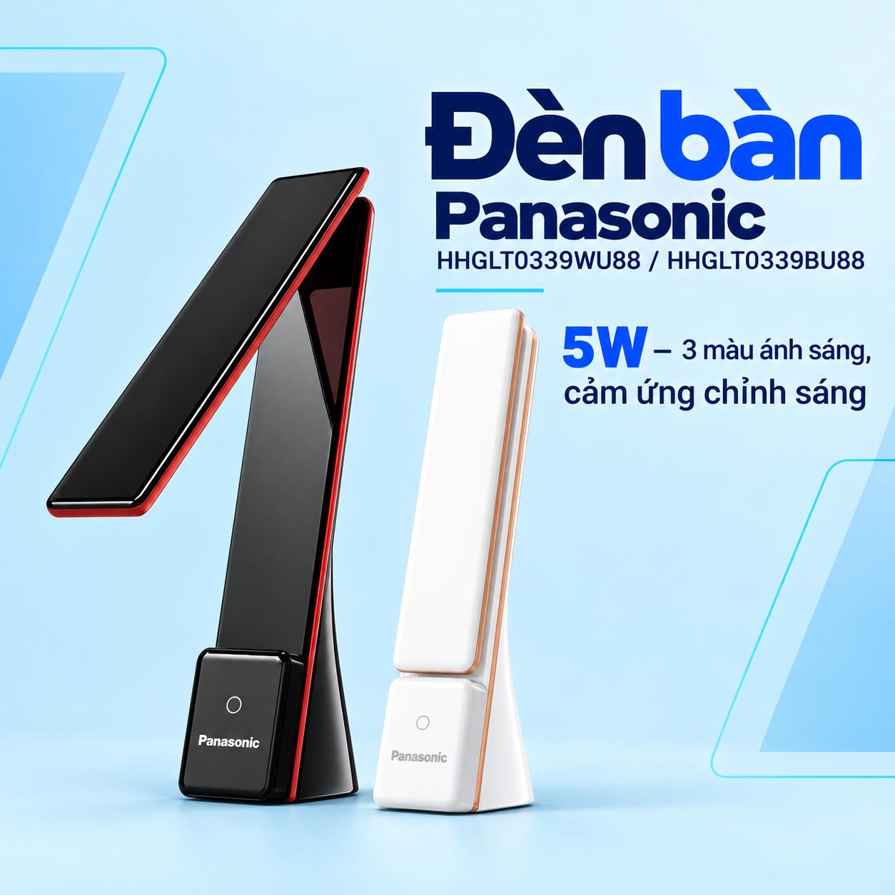 Đèn bàn LED Panasonic 5W, 3 màu ánh sáng – Trắng và đen