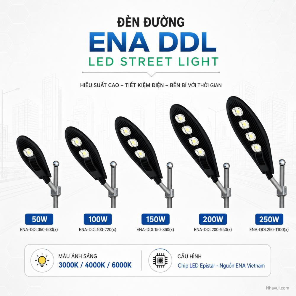 Đèn đường ENA DDL Chip LED Epistar nguồn ENA Vietnam 50W 100W 150W 200W 250W