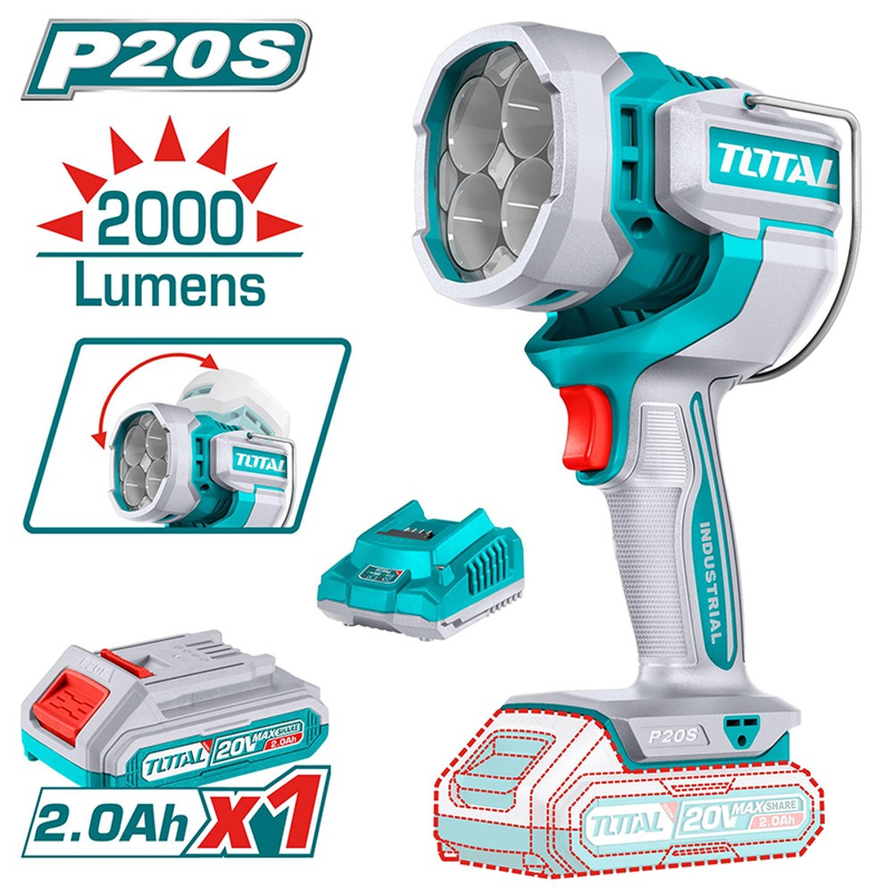 Đèn làm việc dùng pin Total TWLI20881 20V 2000 lm (kèm pin 2.0Ah và sạc)