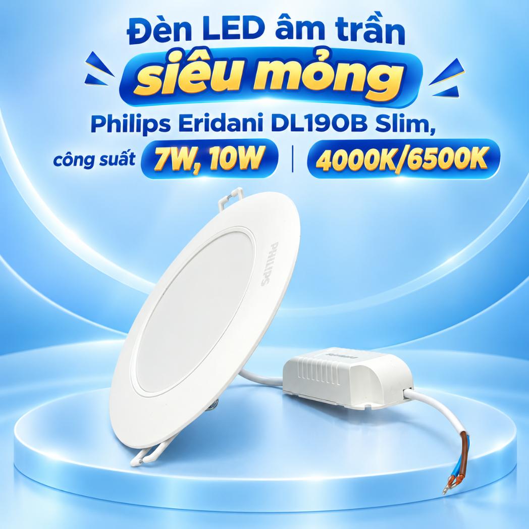 Đèn LED âm trần tròn Philips Eridani DL190B Slim siêu mỏng