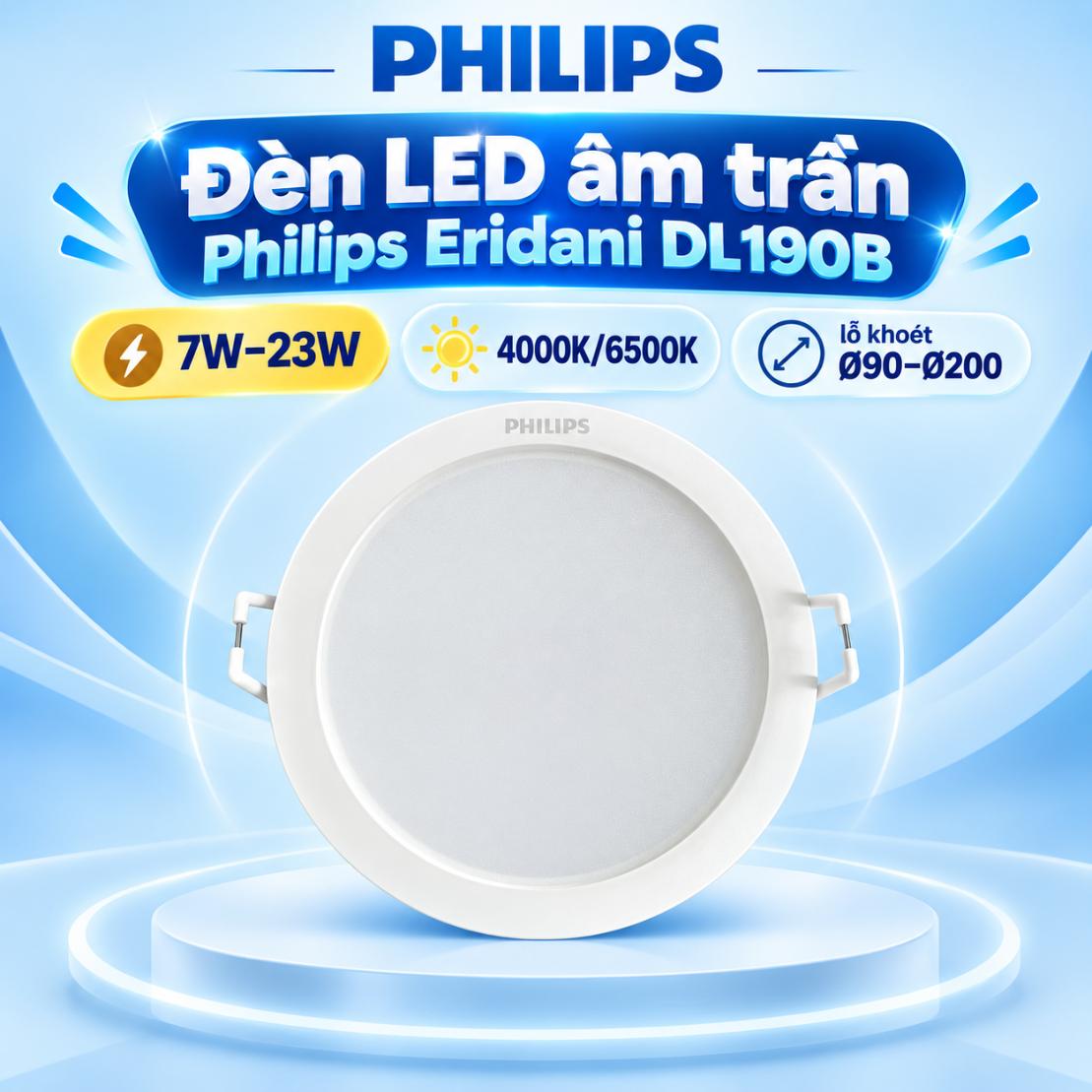 Đèn LED âm trần tròn Philips Eridani DL190B 7W–23W