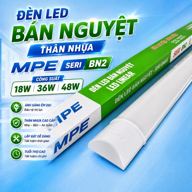 Đèn LED bán nguyệt thân nhựa MPE Seri BN2 18W 36W 48W
