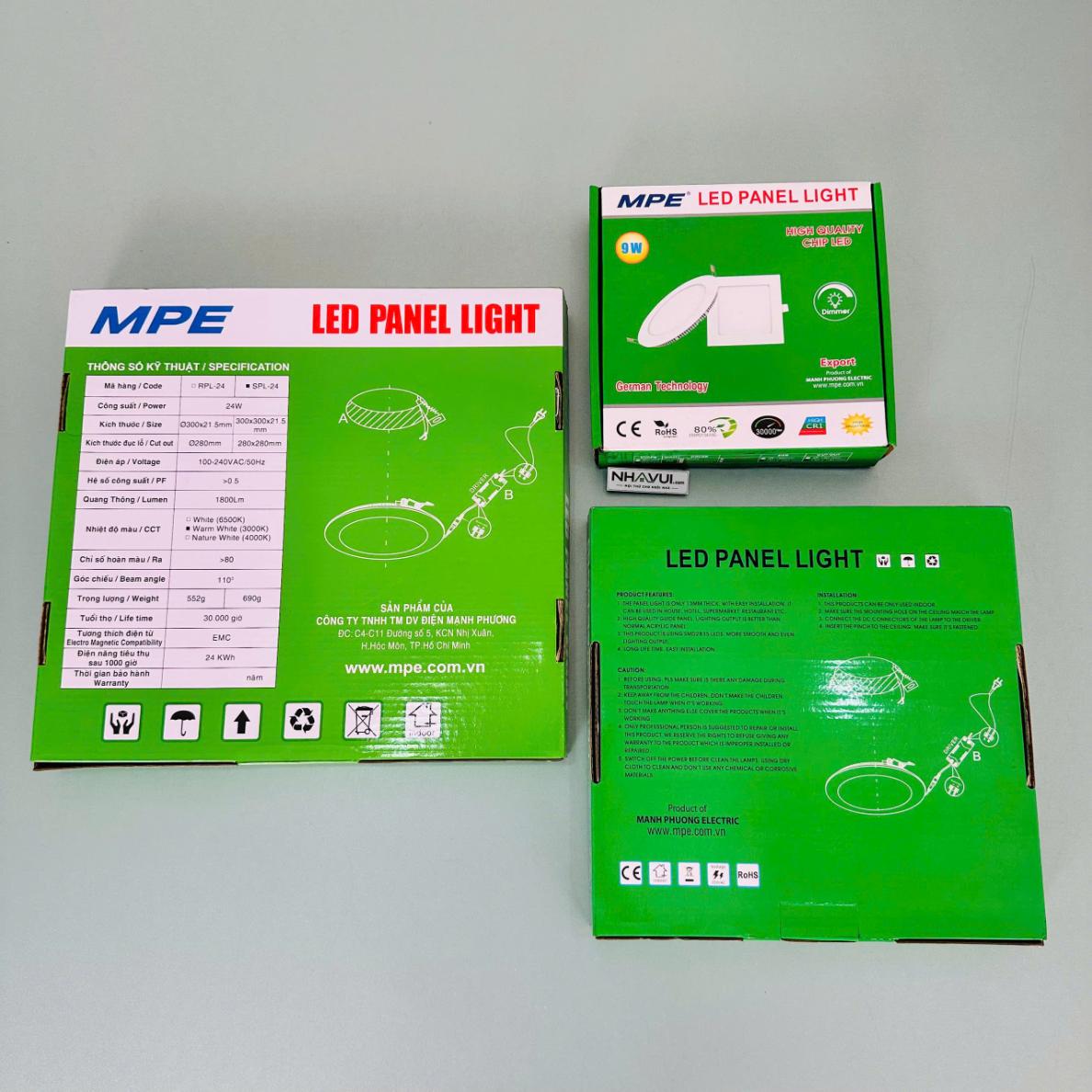 Đèn LED Panel âm trần vuông MPE Seri SPL 6W 9W 12W 18W 24W