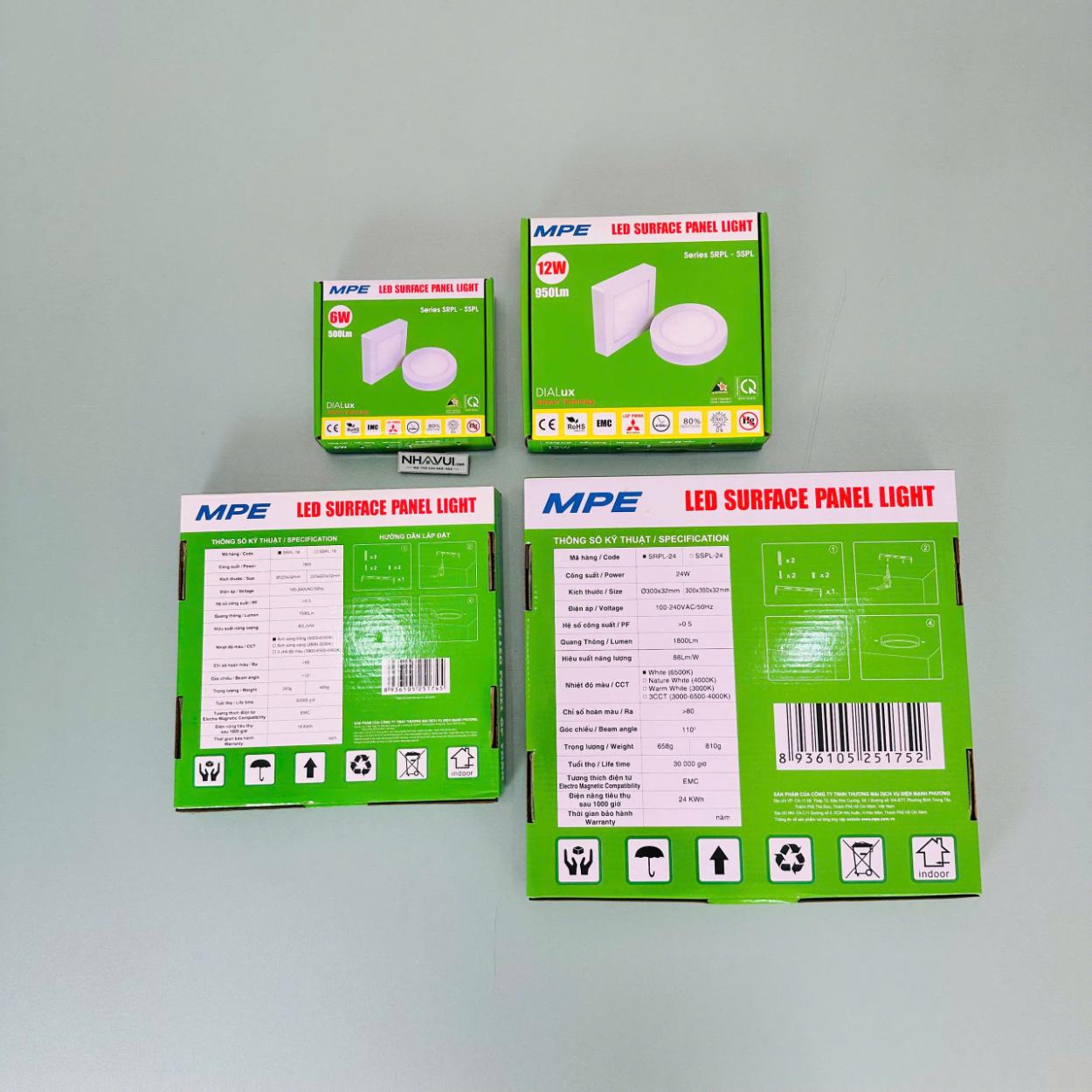 Đèn LED Panel ốp nổi MPE Seri SRPL 6W 12W 18W 24W