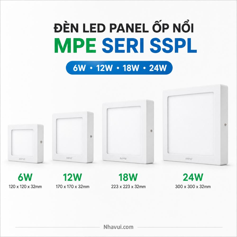 Đèn LED Panel ốp nổi vuông MPE Seri SSPL 6W 12W 18W 24W