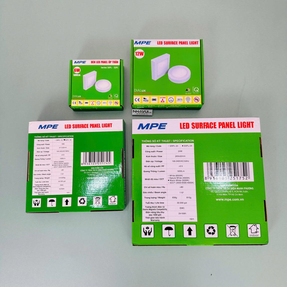 Đèn LED Panel ốp nổi vuông MPE Seri SSPL 6W 12W 18W 24W