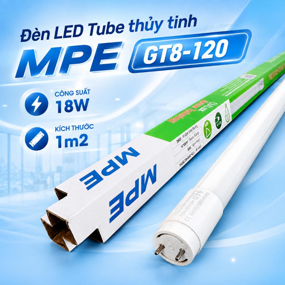 Đèn LED Tube thủy tinh MPE GT8-120 18W 1m2 2400Lm