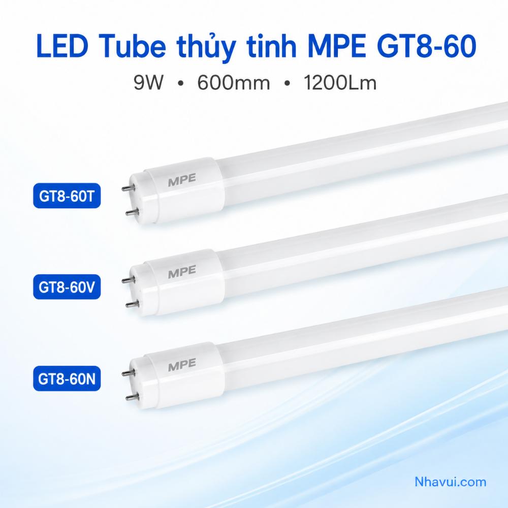 Đèn LED Tube thủy tinh MPE GT8-60 9W 600mm 1200Lm