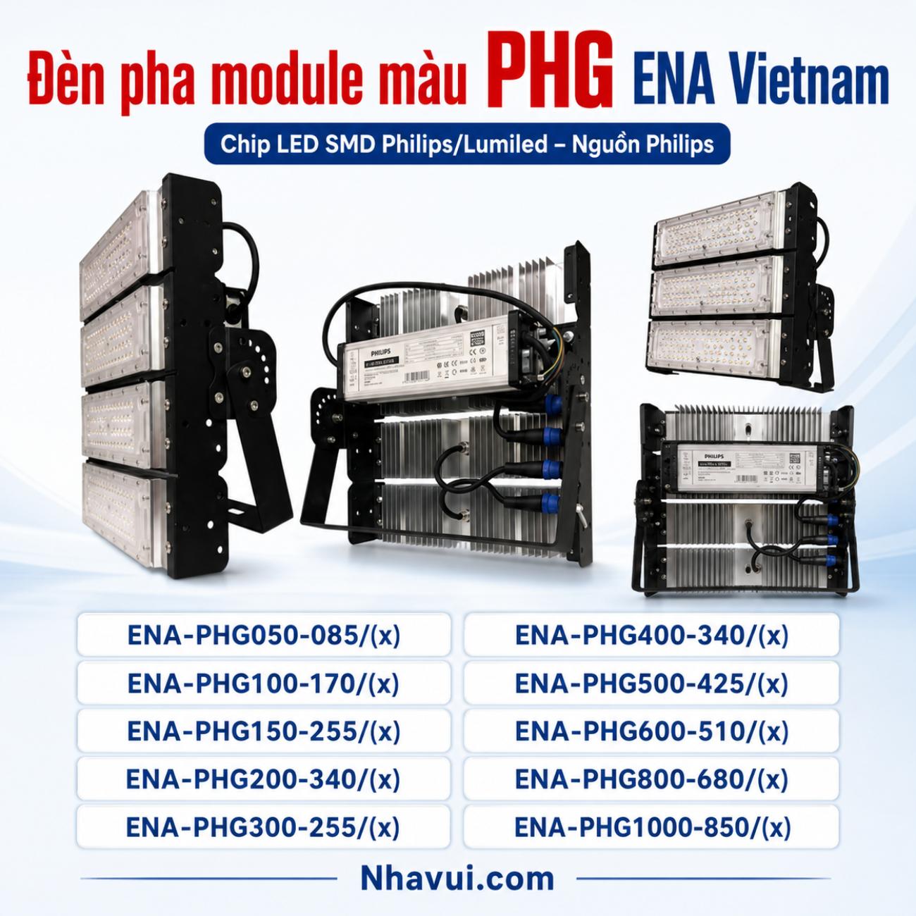 Đèn pha module màu PHG ENA Vietnam cấu hình Chip LED SMD Philips/Lumiled – Nguồn Philips
