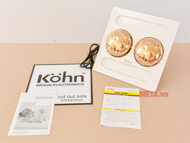 Đèn sưởi nhà tắm 2 bóng âm trần Kohn BK03G công tắc