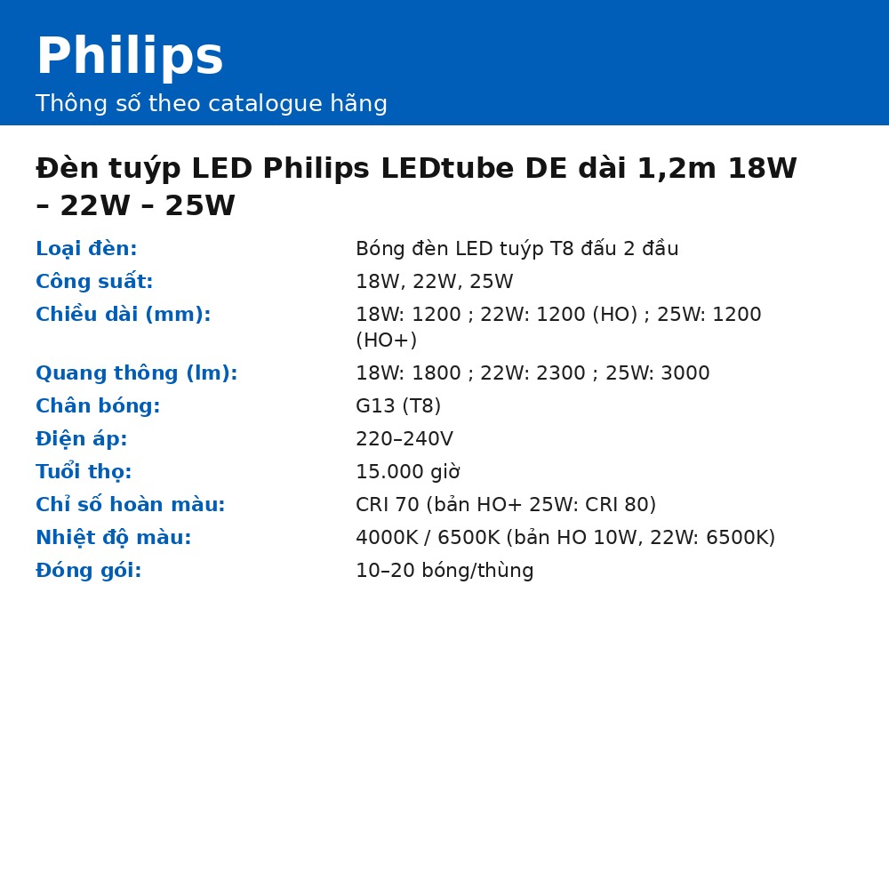 Đèn tuýp LED Philips LEDtube DE dài 1,2m 18W – 22W – 25W