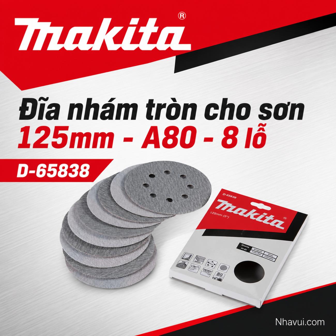 Đĩa nhám tròn cho sơn Makita D-65380 kích thước 125mm A80 8 lỗ