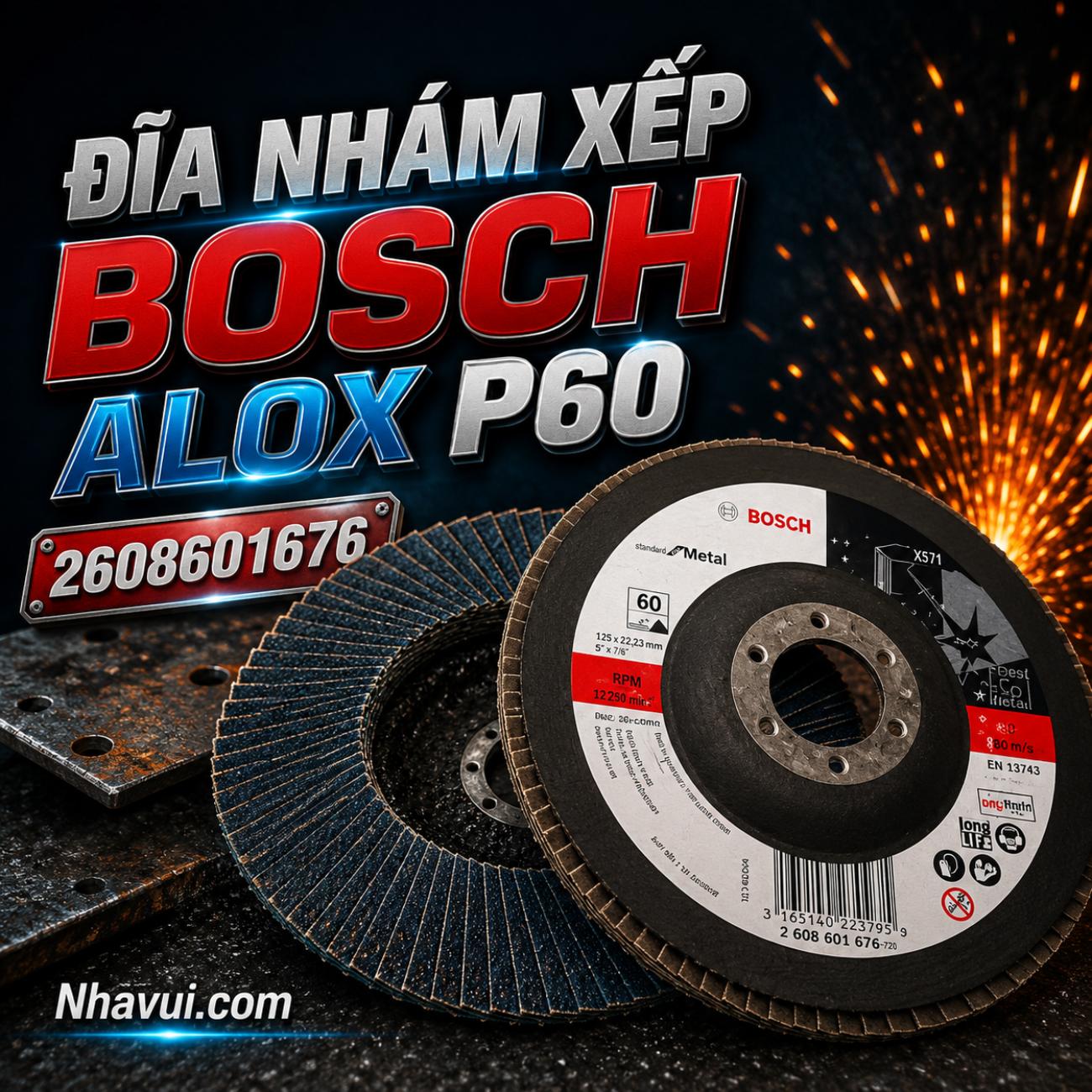 Đĩa nhám xếp Bosch Alox P60 kích thước 100mm 2608601676