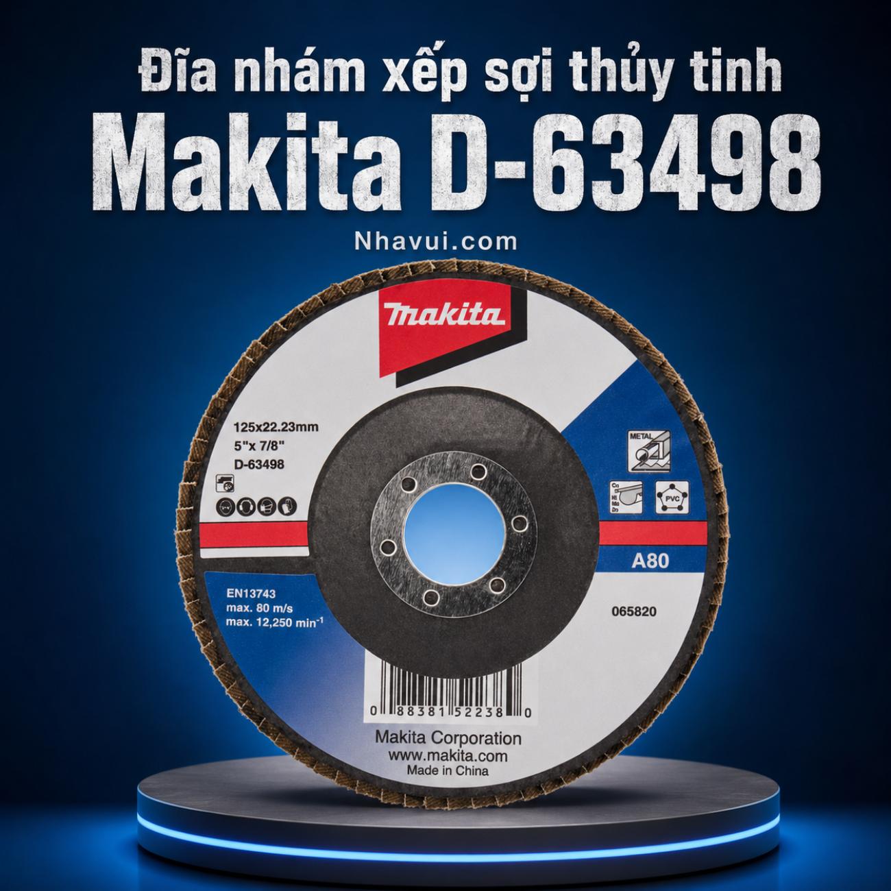 Đĩa nhám xếp sợi thủy tinh Makita A80 kích thước 125mm D-63498