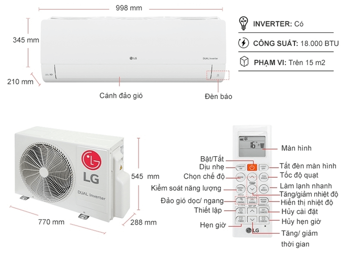 Điều hòa LG Inverter 1 chiều 18.000BTU V18ENF1