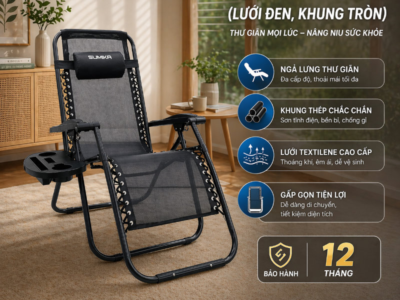 Ghế xếp thư giãn Sumika 179A khóa kim loại