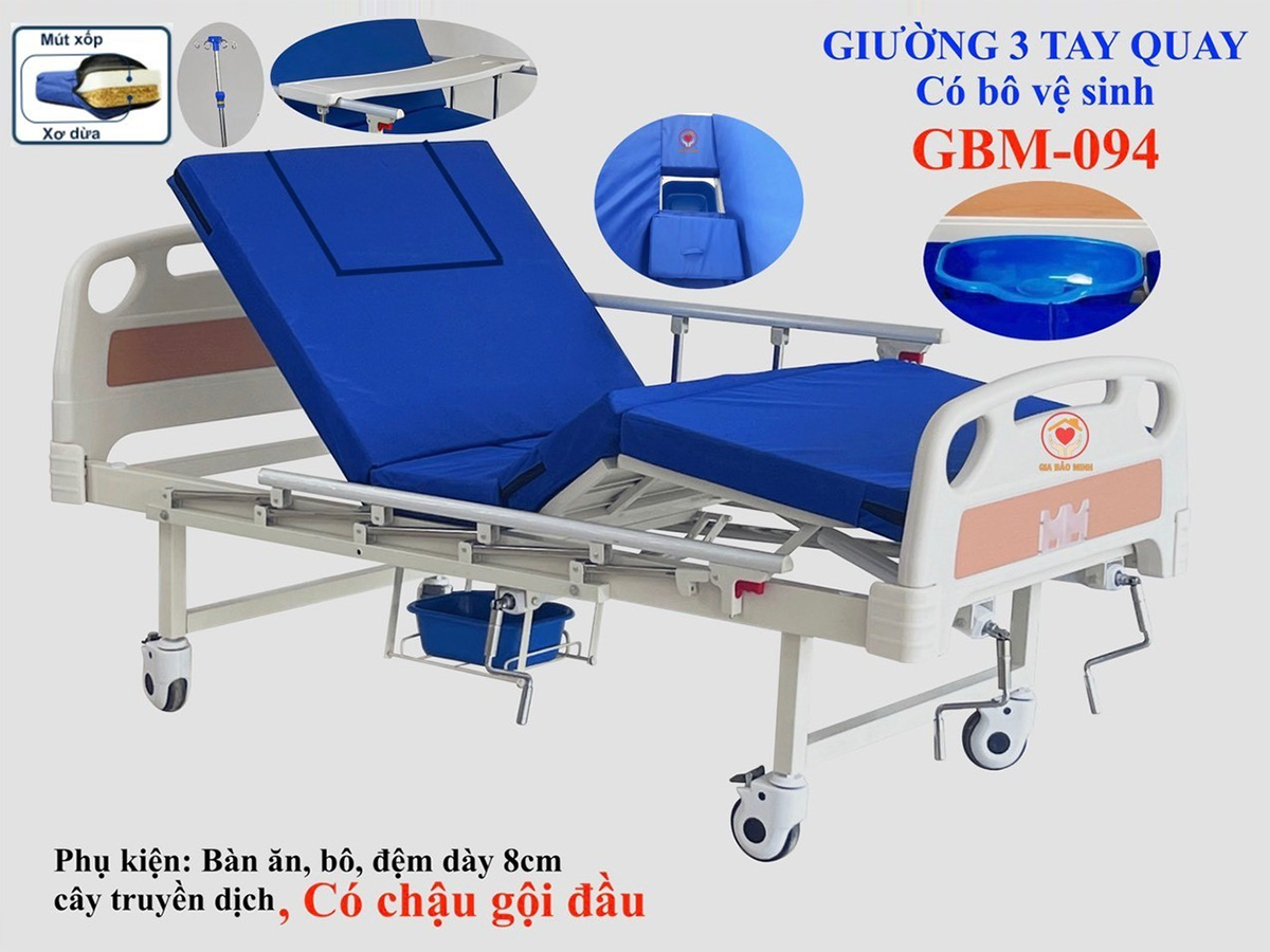 Giường bệnh nhân 3 tay quay có bô Gia Bảo Minh GBM-094/GBM-094A